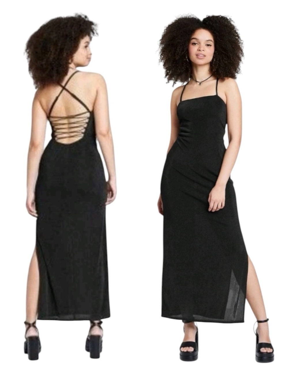 NEW Wild Fable Black Linen Midi Length Strappy Dress Summer LBD Size 4